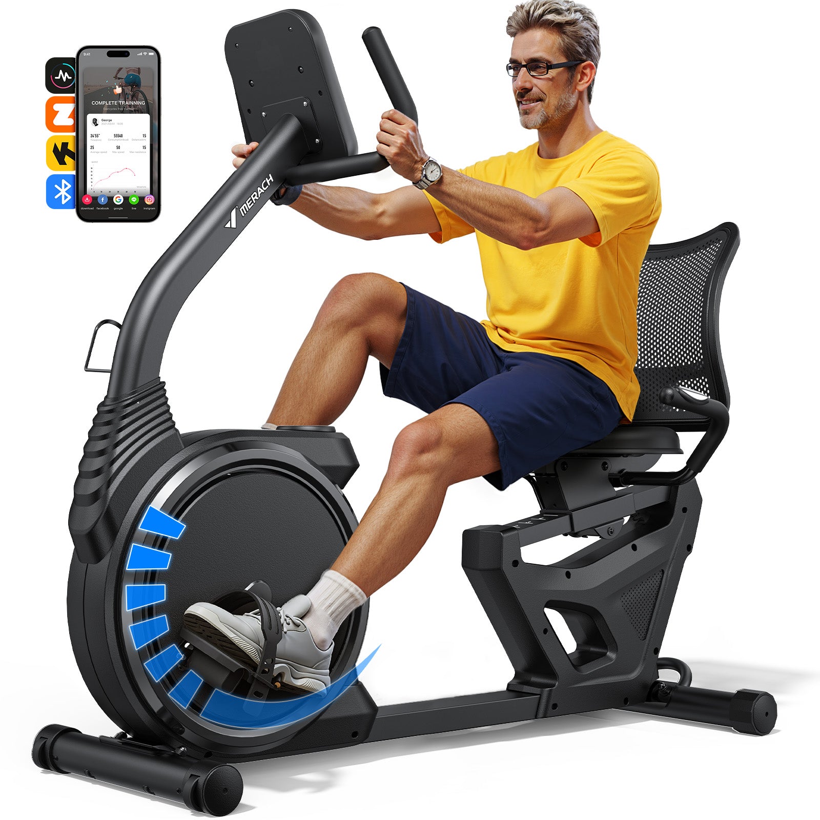 MERACH Adaptive Resistance Recumbent Exercise Bike for Home, 8-Level Magnetic Resistance, Heavy-Duty Steel Frame, Smart Training App, Silent Magnetic Drive, 150KG Capacity