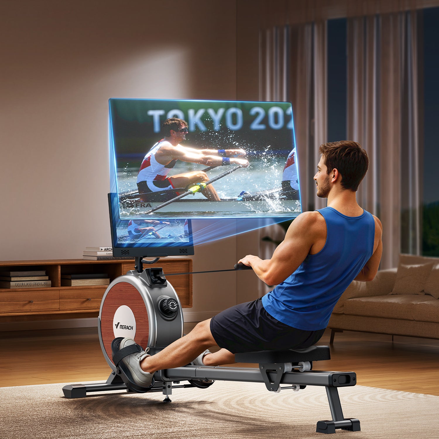 Merach Q1S Aura Magnetic Rowing Machine with HD Screen