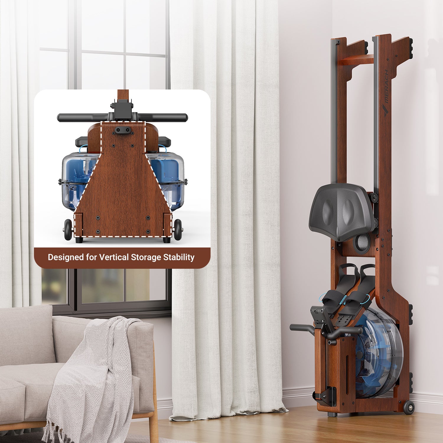 Merach R14 Wood Rower with Water Resistance