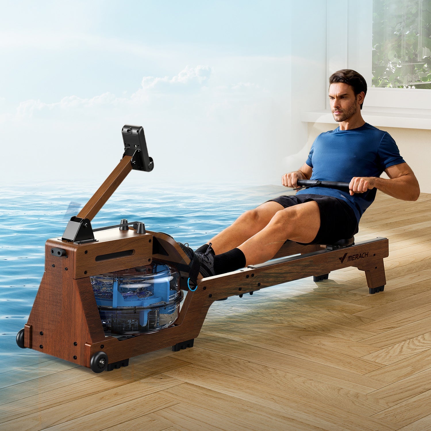 Merach R14 Wood Rower with Water Resistance