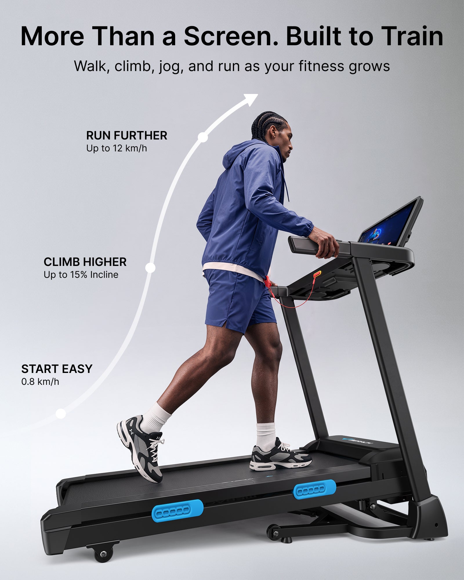MERACH Performance Folding Treadmill, 15.6" Colour Screen with Screen Casting, Heavy-Duty Reinforced Frame, 15% Auto Incline, 0.8–12 km/h, Multi-Layer Cushioning, Fitness App, 136kg Capacity