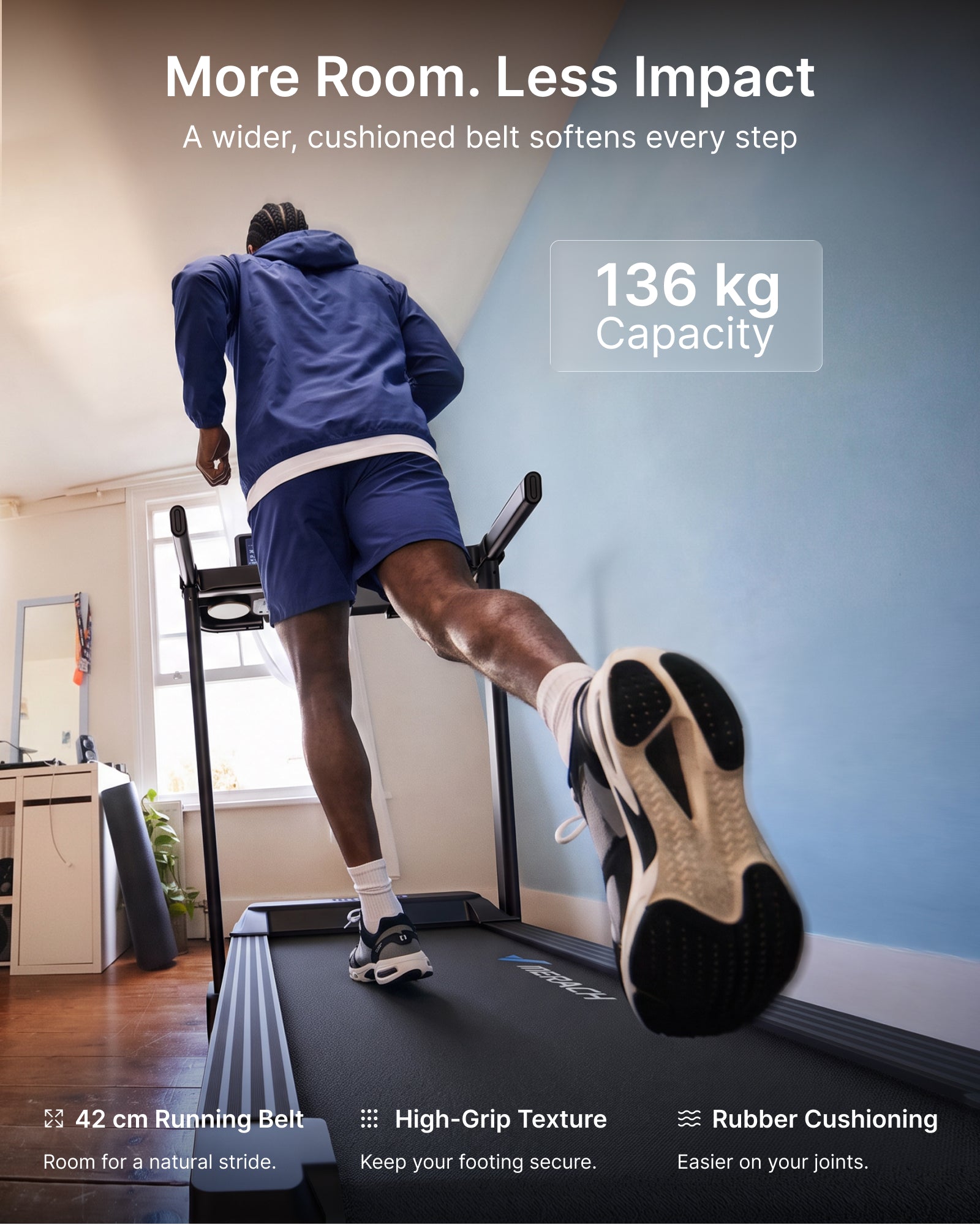 MERACH Performance Folding Treadmill, 15.6" Colour Screen with Screen Casting, Heavy-Duty Reinforced Frame, 15% Auto Incline, 0.8–12 km/h, Multi-Layer Cushioning, Fitness App, 136kg Capacity