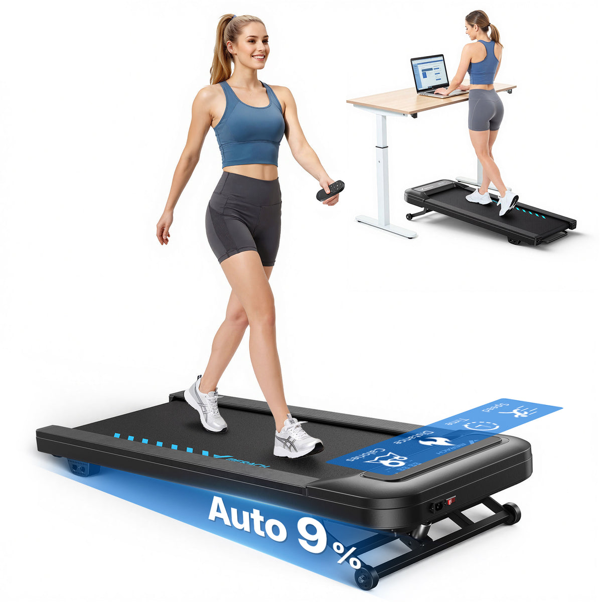 MERACH Walking Pad Treadmill for Home & Office, 3 in 1 Under Desk Treadmill with Optional 9% Auto Incline, 2.75HP Low Noise Motor, 265LBS Capacity, Remote Control & LED Display
