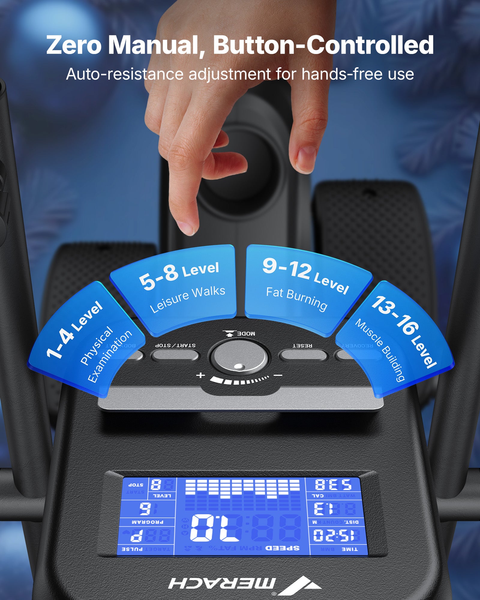 MERACH 2-in-1 Elliptical Recumbent Exercise Bike with Adaptive Resistance, 16-Level Electric Resistance, Adjustable Motion Arms, Smart Training App, LCD Console, 150KG Capacity