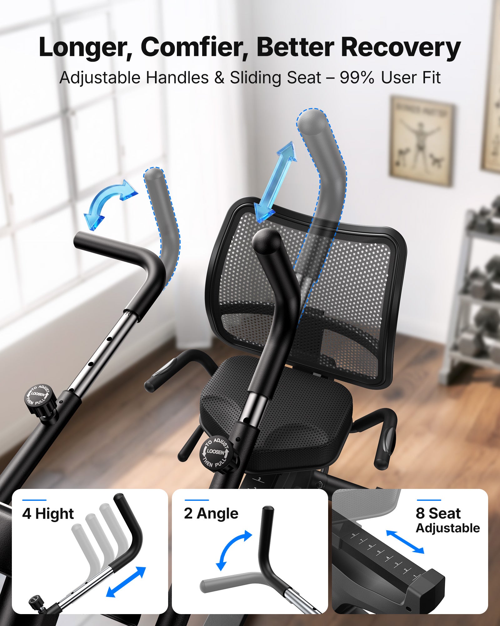 MERACH 2-in-1 Elliptical Recumbent Exercise Bike with Adaptive Resistance, 16-Level Electric Resistance, Adjustable Motion Arms, Smart Training App, LCD Console, 150KG Capacity