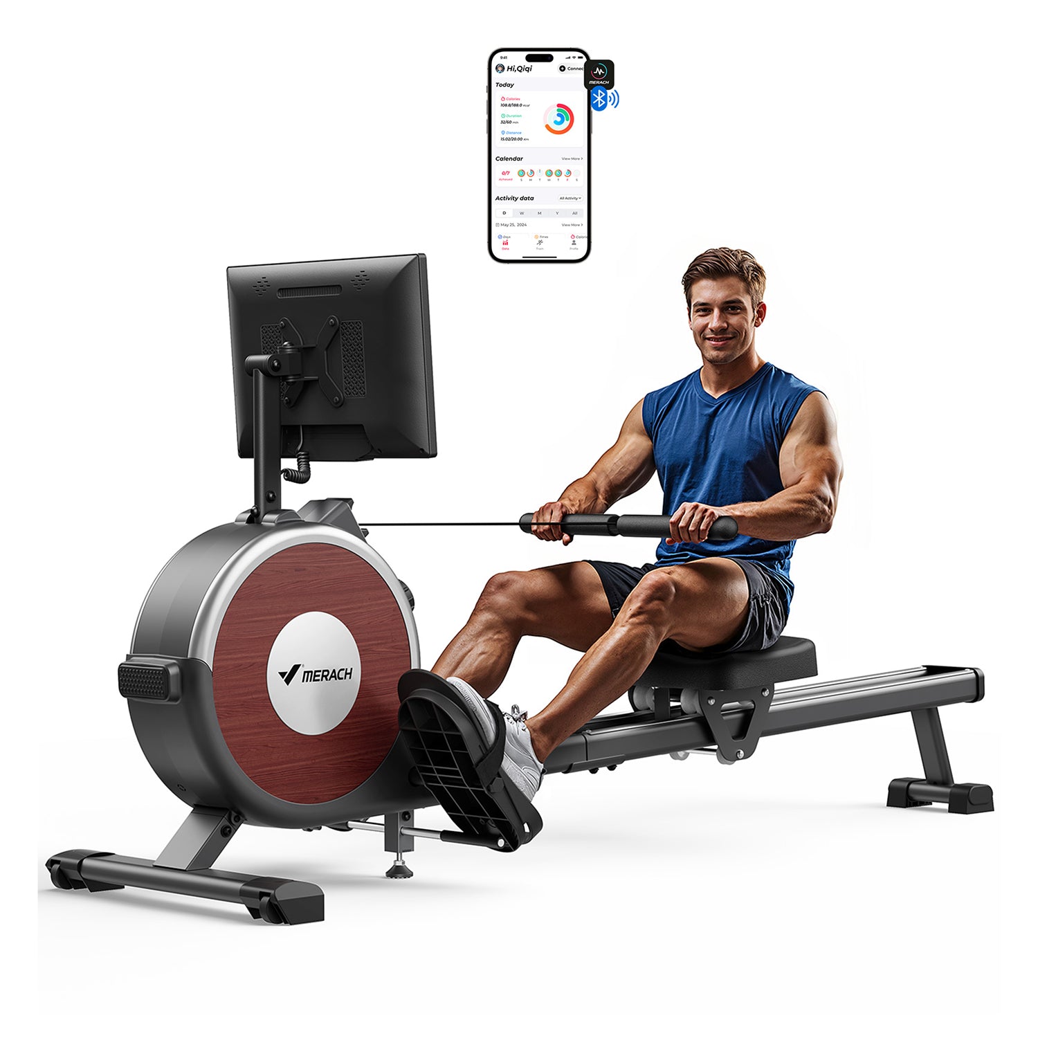 Merach Q1S Aura Magnetic Rowing Machine with HD Screen
