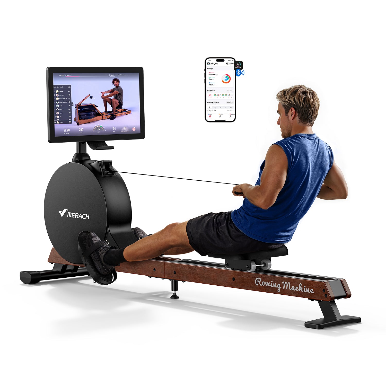 Merach Q3 Aura Rowing Machine with 21.5-inch HD Screen