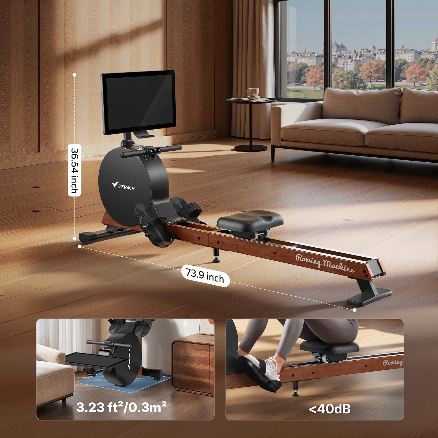 Merach Q3 Aura Rowing Machine with 21.5-inch HD Screen