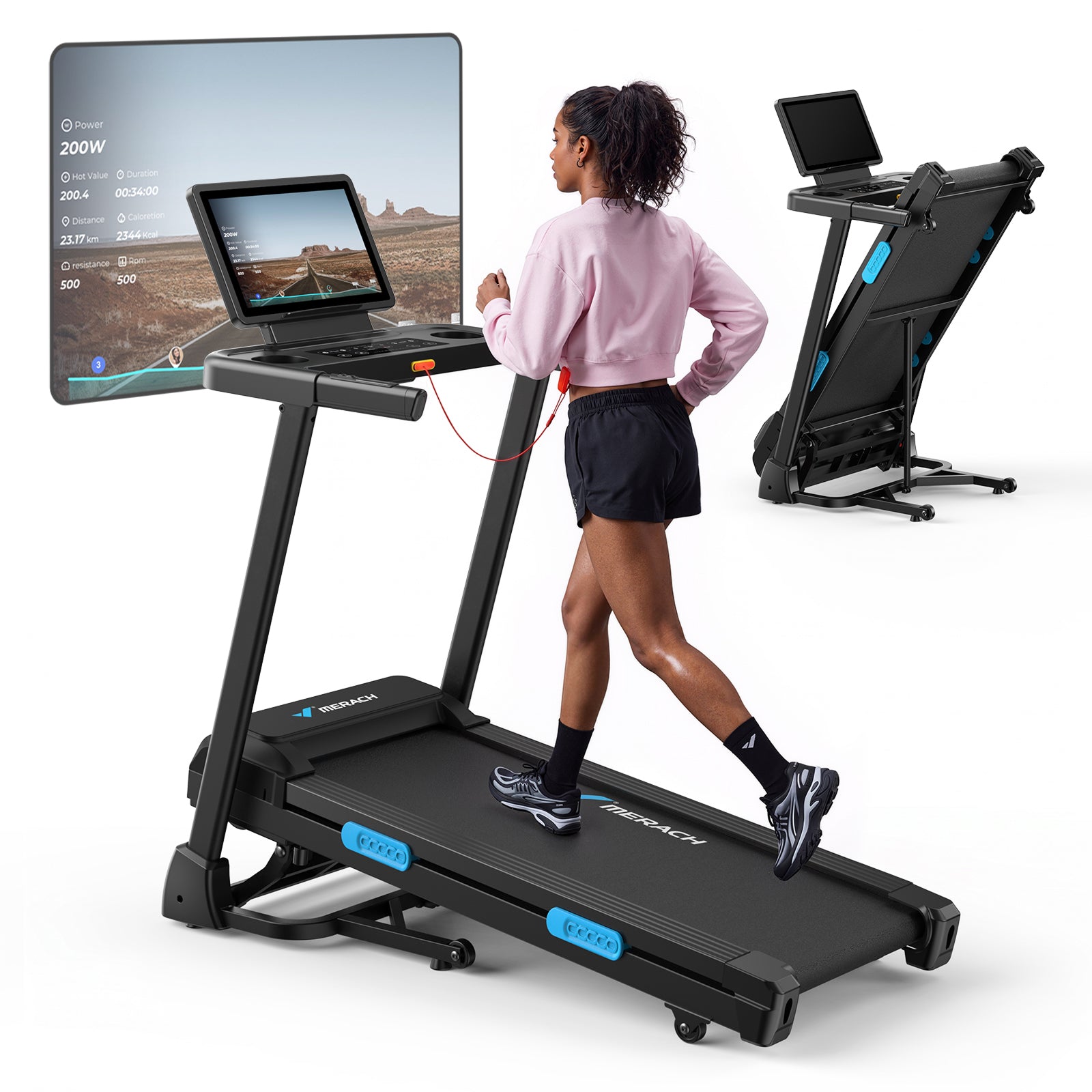 MERACH Performance Folding Treadmill, 15.6" Colour Screen with Screen Casting, Heavy-Duty Reinforced Frame, 15% Auto Incline, 0.8–12 km/h, Multi-Layer Cushioning, Fitness App, 136kg Capacity