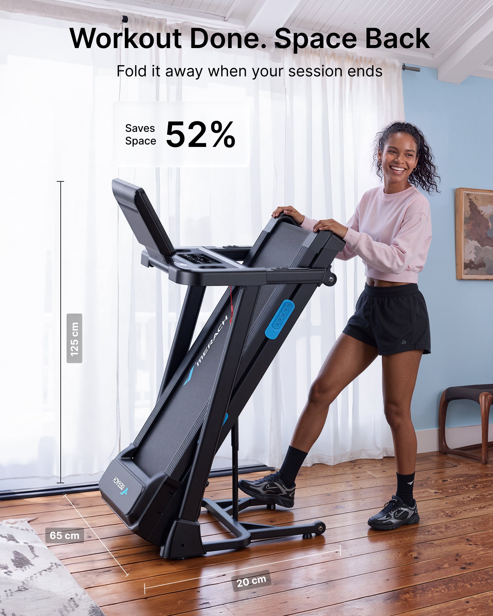 MERACH Performance Folding Treadmill, 15.6" Colour Screen with Screen Casting, Heavy-Duty Reinforced Frame, 15% Auto Incline, 0.8–12 km/h, Multi-Layer Cushioning, Fitness App, 136kg Capacity
